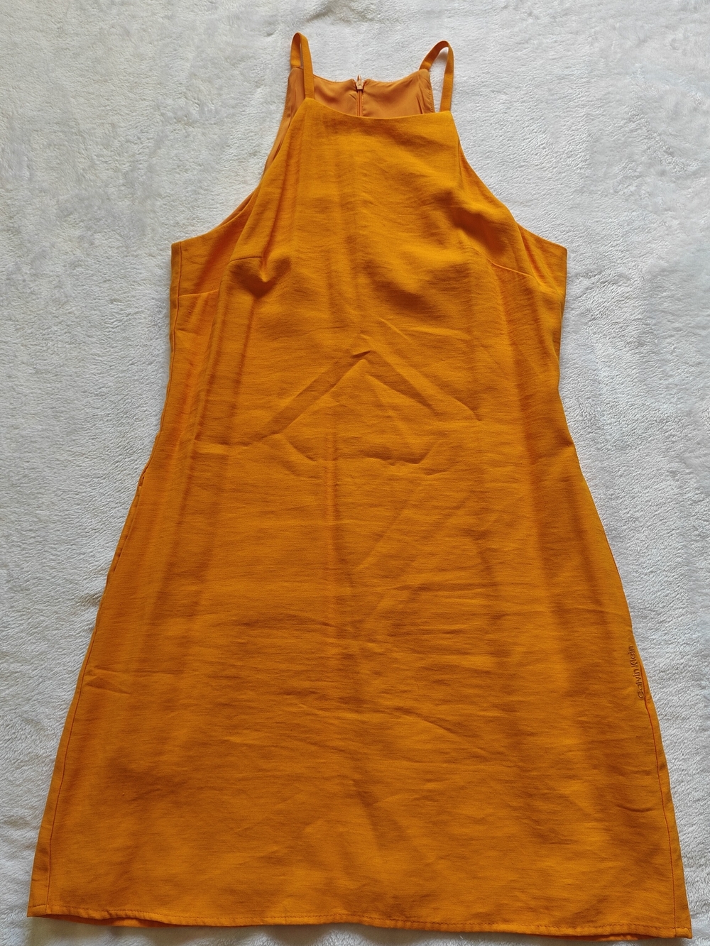 Calvin Klein Women's Orange Halter Shift Dress Lined Zip Back Size 6